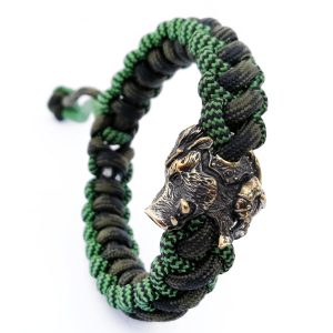 Hand-Made Paracord Bracelet with Boar Bead