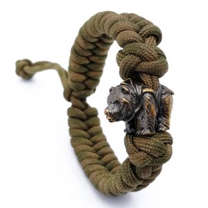 Hand-Made Paracord Bracelet with Bear Bead